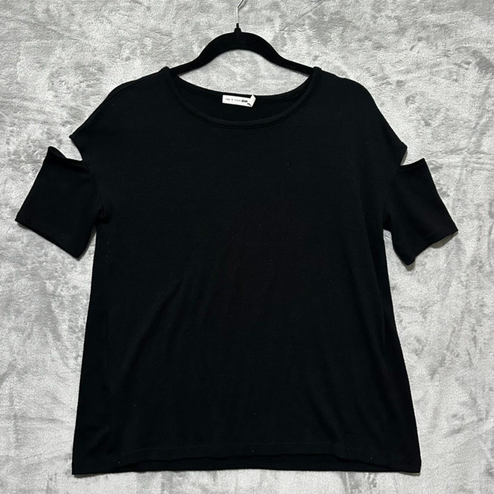 Rag & Bone Jean Black Cold Shoulder Short Sleeve T-Shirt Crew Neck Size M
